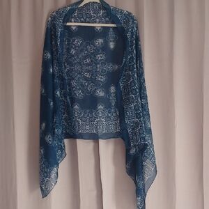 Blue Patterned Semi-Sheer Patterned Scarf Shawl 29×66 Inches